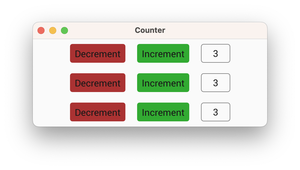 Vizia app with three counter components