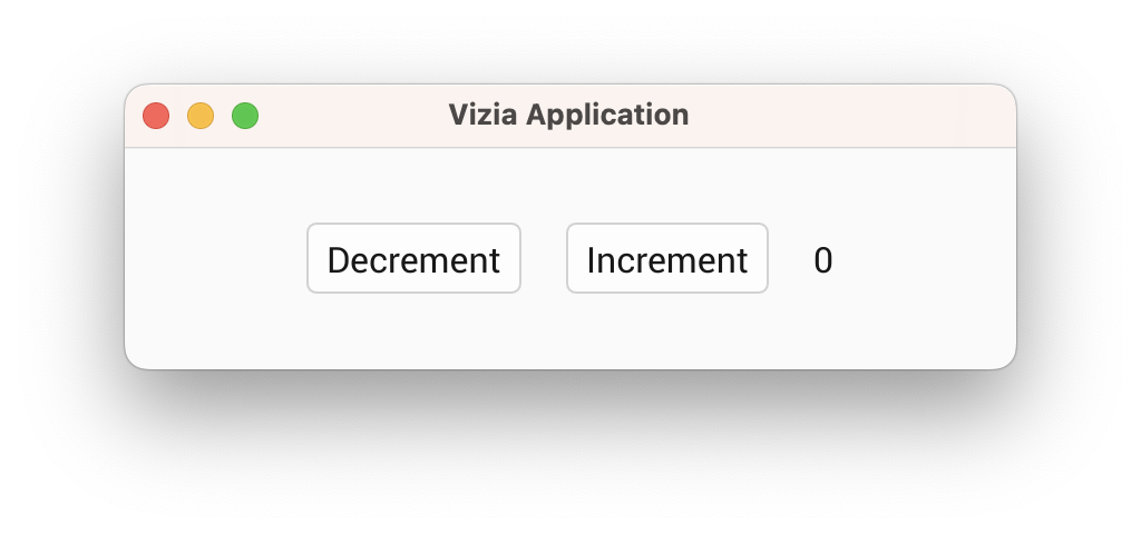 A vizia app showing two buttons and a label